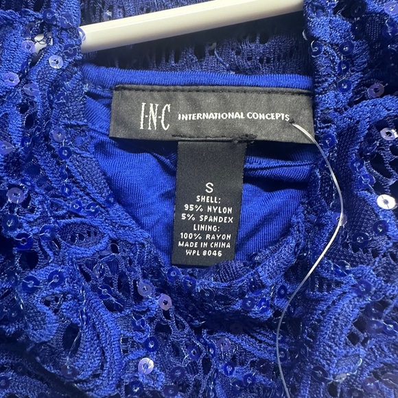 INC International Concepts blue sparkle lace top with tank size small - Picture 4 of 4